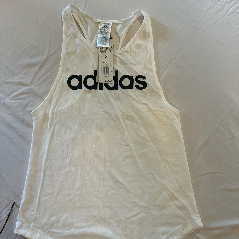 Adidas White Sleeveless Top with Black Logo